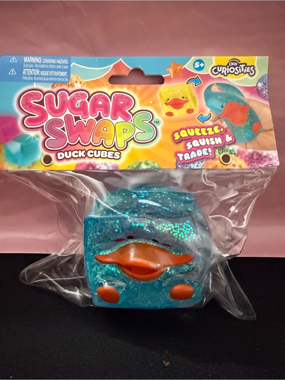 Sugar Swaps Duck Cube Squeeze Toy - Blue Glitter